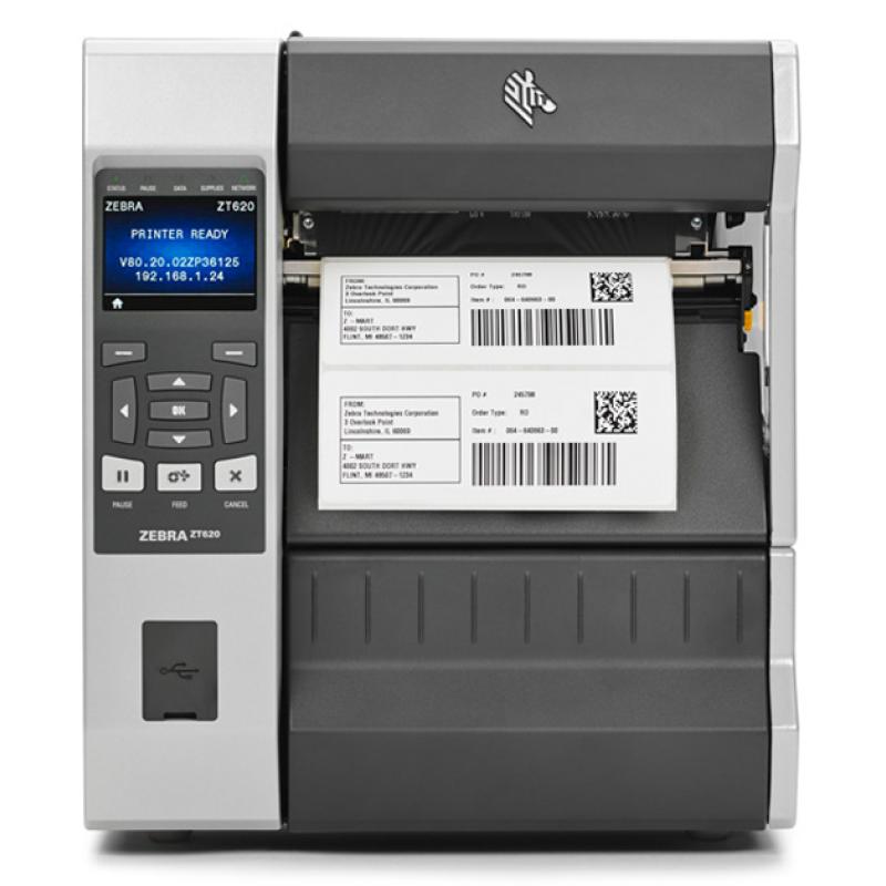 Zebra ZT620, 8 Punkte/mm (203dpi), Cutter, Displ. (Farbe), RTC, ZPL, ZPLII, USB, RS232, BT, Ethernet