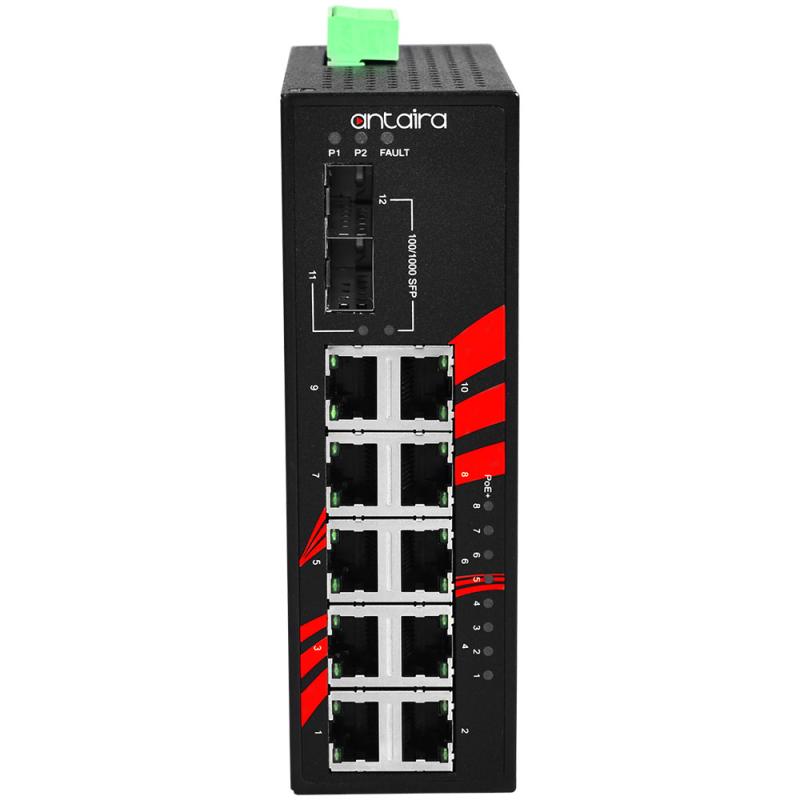 12-Port POE+ Ind. Gb-Sw, 2xSFP, -10-70C