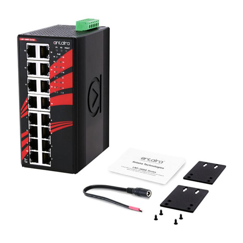 16-Port Unmanaged POE+ (30W/port) Industrial Gigabit Switch 16x10/100/1000, 48-55VDC, -40 - 75C