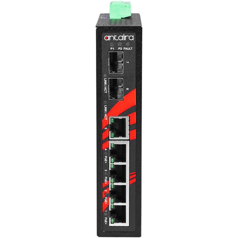 7-Port Unmanaged POE+ (30W/port) Industrial Gigabit Switch, 48-55VDC, -40 - 75C