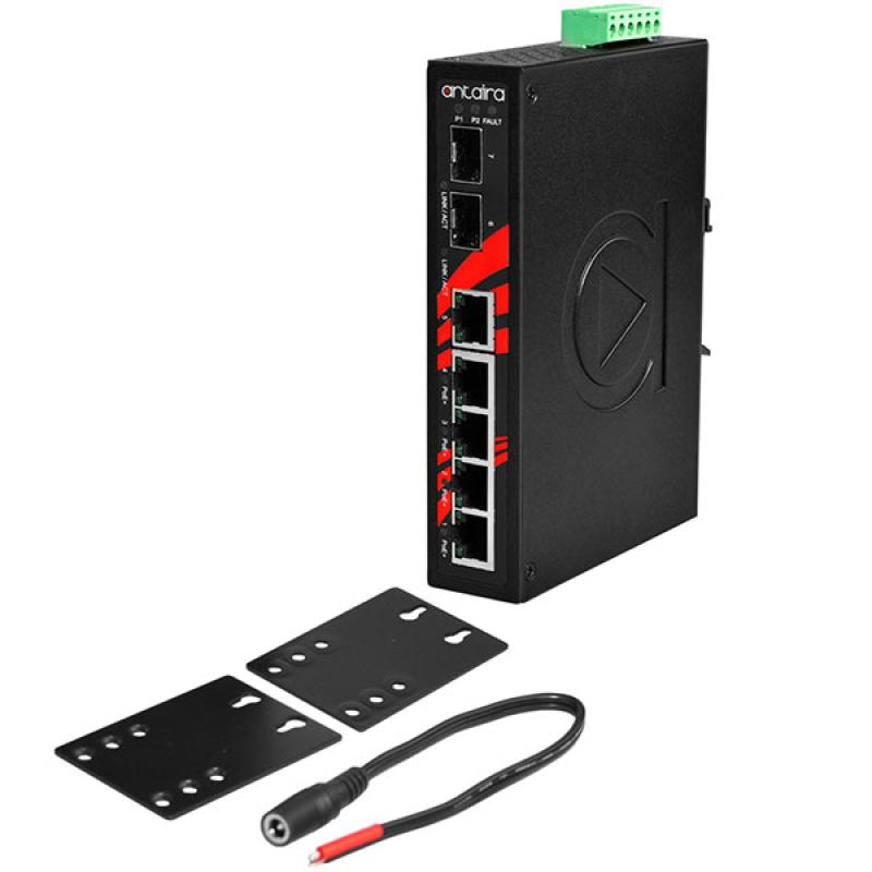 7-Port Unmanaged POE+ (30W/port) Industrial Gigabit Switch, 48-55VDC, -40 - 75C