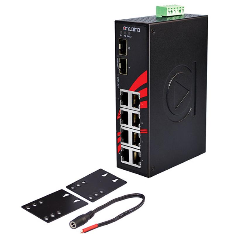 10-Port Unmanaged Industrial Gigabit Switch, 12-48VDC , -40 - 75C