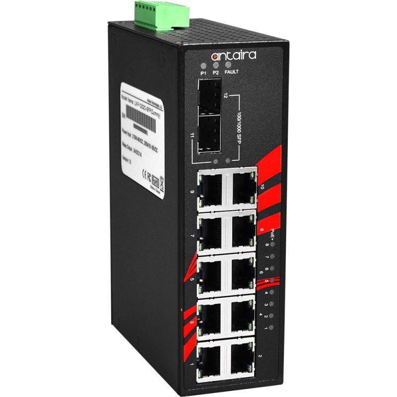 12-Port POE+ Ind. Gb-Sw, 2xSFP, -10-70C