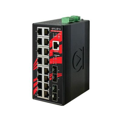 20-Port Managed POE+ (30W/port) Industrial Gigabit Switch, 48-55VDC, -40 - 75C